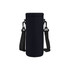 A drink bottle carrier in black, featuring adjustable straps and a secure fastening system. It has a logo on it.