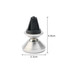 A rotatable clip-on car phone holder in silver and black, featuring a cone-shaped design with measurement indications.