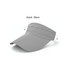 A breathable sun visor in grey, featuring a wide brim and perforated design for ventilation. It includes a sizing detail.