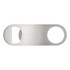 A drink bottle opener in stainless steel with a sleek, minimalist design and a circular opening for gripping.