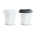 A coffee cup set featuring two 180ml cups, one with a white lid and one with a black lid, both in white.