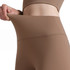 High-waisted elastic LYCRA leggings in a warm brown hue, showcasing flexibility and a smooth fit. Features branding.
