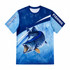 Men's ice silk fishing t-shirt in shades of blue featuring a large fish graphic and a logo on the sleeve.