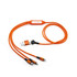 An orange 6-in-1 charging cable with multiple connectors and a USB end, featuring a small logo on the body.