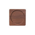 A square wooden coaster with a circular center, showcasing a rich dark brown colour and smooth finish.