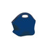 A dark blue neoprene lunch bag with a handle, featuring a sleek, soft design and a subtle logo.