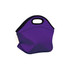 A purple neoprene lunch bag with a handle and stitched detailing. Features a logo on the side.