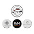 A 25mm golf ball marker set featuring various designs, including a cartoon character and three logoed markers.