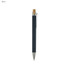 A black recycled cardboard pen with a bamboo top and a silver clip. It features a logo on its side.