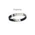 A metal folding lock clasp bangle featuring a black band and a silver engraved metal clasp with a logo.