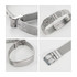 A metal bracelet featuring a mesh design with a silver finish and secure clasp. Includes a logo on the buckle.