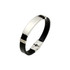 A custom leather bracelet featuring a black band and a silver-tone metal plate with a clasp fastening.