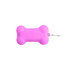A pink silicone bone-shaped dog poop bag dispenser with a metal clip attached.