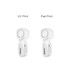 A mini portable handheld fan in white, featuring two designs with different print methods and a brand logo.