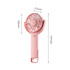 A pink handheld fan with a 180° adjustable angle and a compact design, featuring a logo.