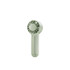 A mini travel handheld fan in a soft green colour with a circular fan head and ergonomic handle, featuring a logo.