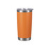 An orange 600ML stainless steel double wall cup with a clear lid and silver base, featuring a logo.