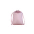 A pink silk velvet drawstring bag with satin ribbons for closure. It has a smooth, soft texture.
