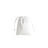 A white PU leather drawstring gift bag with a tied closure. It features a branding logo on the surface.