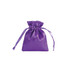 A purple silk satin drawstring bag with tied ribbon handles and a glossy finish.