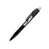 A black ballpoint pen with a silver clip and a logo. It has a sleek, modern design.