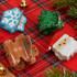 Four decorative hair claws in festive shapes: Santa, a gingerbread man, a green Christmas tree, and a blue snowflake.