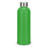 A drink bottle in vibrant green aluminium with a silver cap and a visible logo.