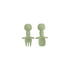 A set of olive green silicone cutlery featuring bear-shaped handles, including a fork and a spoon.