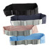 A collection of sports running belt bags in black, navy, light pink, light grey, and blue, featuring adjustable buckles.