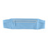 A light blue sports running belt bag with a zippered pocket and adjustable straps. Features a logo.