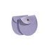 A purple oval PU leather jewelry pouch with a rounded flap and a metal snap. It features a smooth exterior.