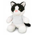 A black and white cat plush toy with green eyes, featuring a white shirt. Soft and cuddly design.
