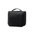A black hanging travel toiletry bag with a zip closure and a top handle for easy carrying. Features a simple design.