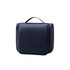 A hanging travel toiletry bag in navy blue with a zip closure and a sturdy handle on top.