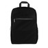 A black urban sports backpack featuring a front zip pocket and side pockets, with a simple design and handle.