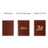 A PU leather passport holder in various designs, featuring dark brown tones and a logo on one version.