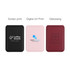 A set of three PU foldable magnetic card holders in black, pink, and burgundy, featuring various logos.