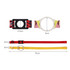 A drink bottle lanyard featuring a black and multi-coloured holder, with red and yellow straps measuring 75cm.