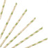 A set of straight angled paper straws in cream with green leaf patterns, featuring a logo.