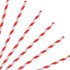 A group of red and white striped disposable 3-ply paper straws arranged diagonally against a white background.
