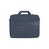 A navy blue laptop bag featuring dual handles and a front pocket, designed to hold a laptop securely.