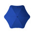 A blue umbrella with a rounded shape and a central point, featuring a branding logo.