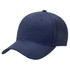 A navy blue cap featuring a structured design and a curved brim. It has a logo on the front.