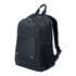 A black backpack with a mesh side pocket, two zippered compartments, and padded straps for comfort.