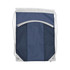 A drawstring bag in navy blue with a mesh pocket and a white top drawcord. Features a logo on the front.