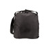 A black duffle bag with a textured surface and an adjustable shoulder strap. The bag has a logo.