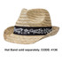 A straw fedora hat featuring a decorative black band with summer-themed designs.