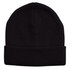 Acrylic beanie in black, featuring a folded brim and textured fabric, with a logo on the surface.