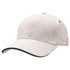A light-coloured cap featuring a curved brim and a logo, designed for headwear use.
