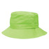 A bright lime green kids' twill bucket hat with a toggle and a wide brim. Features ventilation holes.